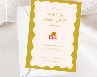 ABC Blocks Baby Shower Invitation | Modern Canva Template (Instant Download)