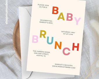 Colorful Baby Brunch Invitation | Modern Canva Template (Digital Download)