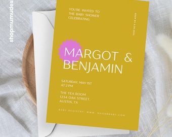 Modern Baby Shower Invitation | Minimalist Canva Template (Digital Download)