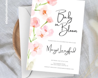 Pink Floral Baby Shower Invitation | Editable Canva Template (5x7 Instant Download)