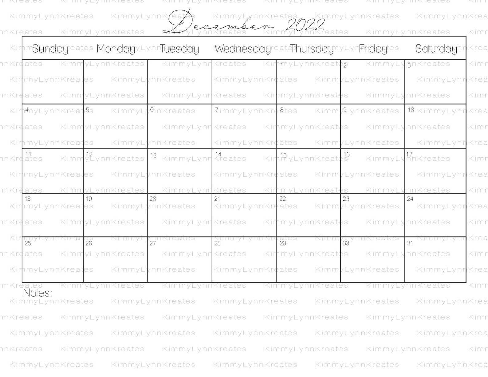 2022 Simple Cursive Calendar Printables - Etsy