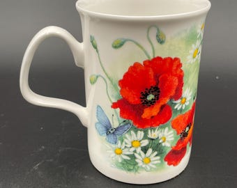 Henley Collection Butterflies and Poppies Fine Bone China Coffee/Tea Mug