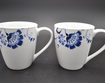 Tabletops Gallery Bluefield Blue Floral Set of 2  Coffee/Tea Mug