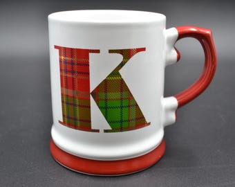 Design Pac Monogrammed Letter "K" Plaid Large Coffee/Tea Mug
