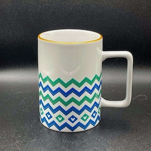 Disney Parks Exclusive Mickey Icon Coffee Mug Chevron Turquoise & Blue Gold Trim