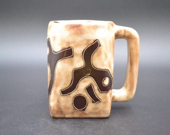 MARA MEXICO Abstract Folk Art Handmade Stoneware Pottery Large Coffee/tea Mug