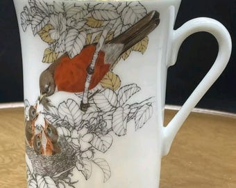 Otagiri Japan Robin Bird Porcelain Gold Trim Coffee Mug Gibson Greeting Cards