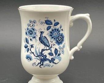 Crown Staffordshire Peacock Fine Bone China Pedestal Discontinued Vintage Gold Trim Coffee/Tea Mug