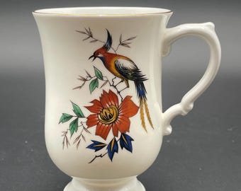 Crown Staffordshire Bird on Branch Vintage Discontinued Gold Trim Coffee/Tea Mug