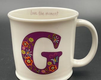 Natural Life Monogram Initial Floral "G" Porcelain Large Handle Coffee/Tea Mug