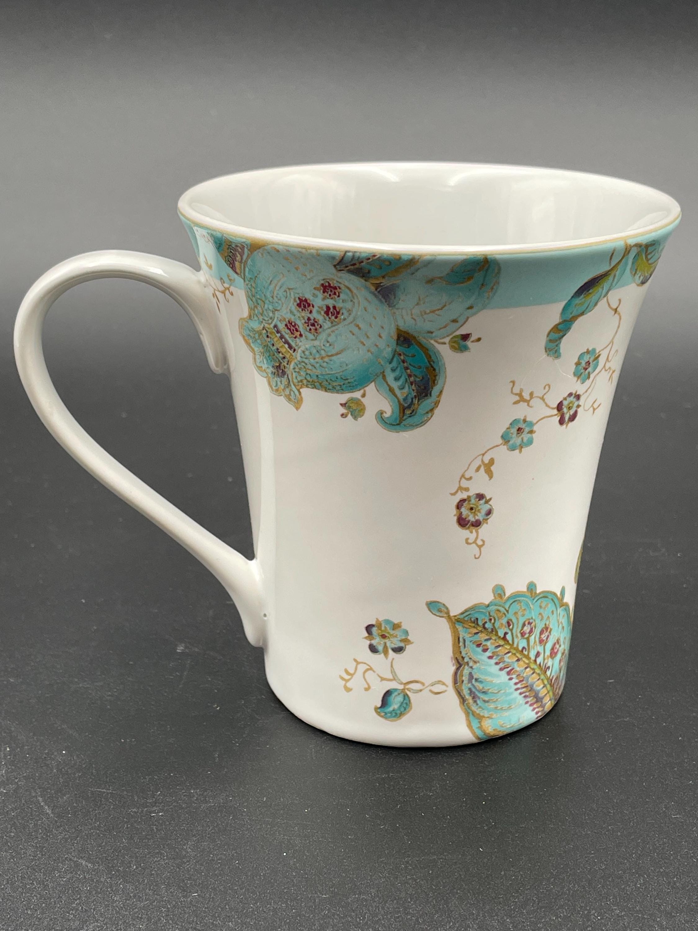 222 Fifth PTS Eliza Spring Coffee Mugs Turquoise Floral Fine China  Coffee/Tea Mug