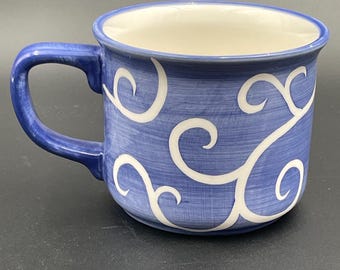 Inspiration Stone Lite Hand Painted Blue White Swirl Large Soup, Coffee/Tea Mug