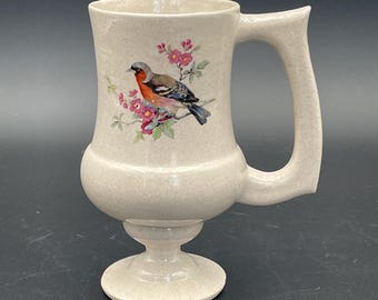 Stoneware Pedestal Featuring a Transferware of a Bullfinch Bird and Branch Coffee/Tea Mug