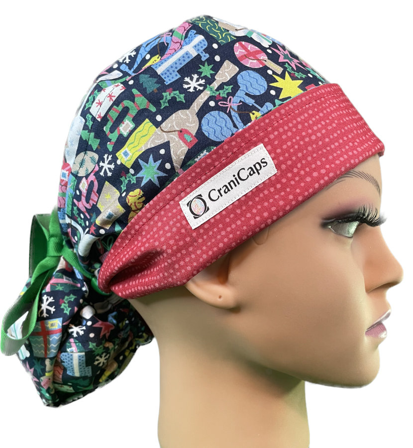 Scrub Cap Ponytail, Gangsta Wrapper With Dark Pink Dots, Women's ...