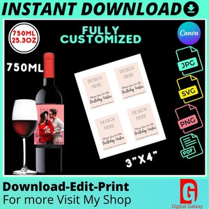 wine Bottle Label template 750ml , wine label template,  Wine Template, Champagne Bottle Label, wine bottle label, Printable SVG canva