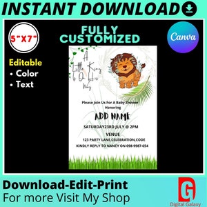 Simba Baby Shower Invitation Editable, Lion King Baby Shower Invite, Lion Cub Baby Shower Invitation Printable Instant Template