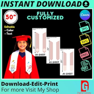 Custom Graduation Stole,  Custom Personalized Stole, Kids Grad Stole Template, Canva, SVG Graduation Favors