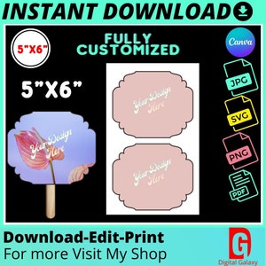 paddle fan template, graduation fan template, party decoration template paddle fan printable, paddle fan editable