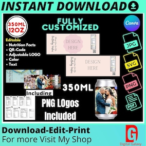 Soda Can label template 12oz, Pop Drink wrapper template, 12oz Coke can sublimation