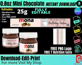 Hazelnut cocoa spread 25g and biscuit label with Free Nutrition Facts and Editable Logo