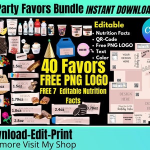 Digital Party favor Bundle templates, Chip Bags Template, FREE logos bundle For Birthday Party  favors , Graduation favors instant download