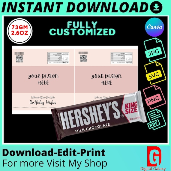 2.6 OZ Hershey Bar Wrapper Template Blank Candy Bar Wrapper | Etsy Hong ...