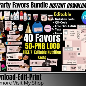 Party Favor Template Bundle 37, Save Bundle,Chip bag template, Water bottle label, Juice pouch label,Chocolate bar wrapper, Template bundle