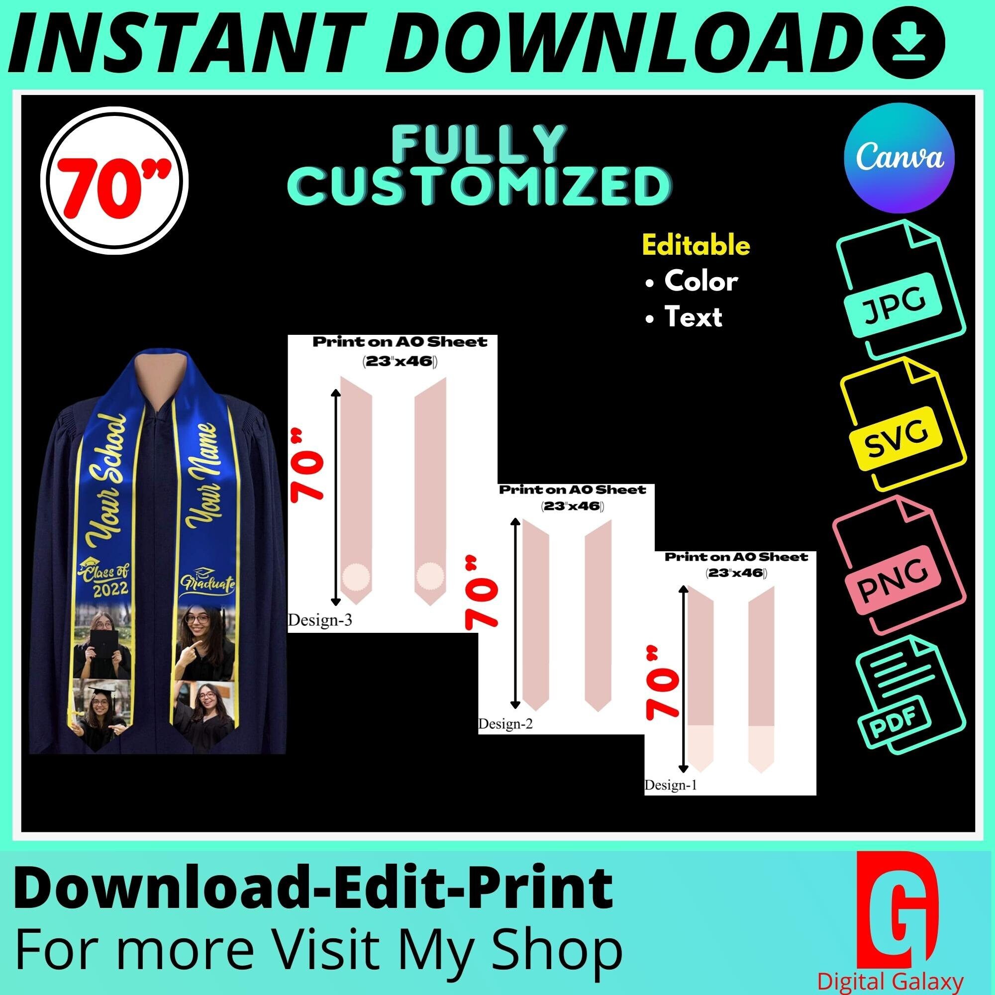 Grad Stole Template, Custom Graduation Stole,  Custom Personalized Stole, Kids Grad Stole Template, Canva, SVG Graduation Favors