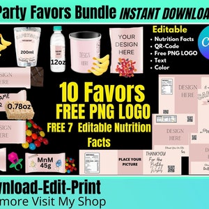 Party Favor Templates Digital Bundle Party Favors and Chip Bag template and Capri Sun Labels-Harsheys Bar chocolate Template-Save bundle
