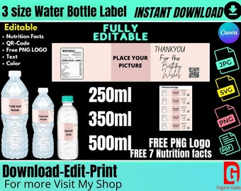 Water bottle Labels template, water bottle labels, water bottle template, water bottle personalized, water bottle svg, water bottle stickers