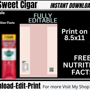 Sweet Cigar Wrapper Template, SVG, Canva, Png, 8.5"x11" sheet, Printable