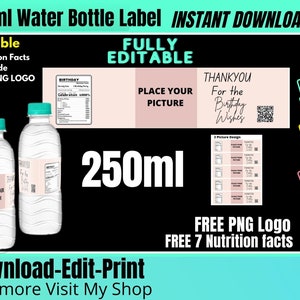 Water Bottle Labels Template, Water Bottle Label Blank Template, Canva Editable Template, DIY Label Template, Party Template, Baby Shower