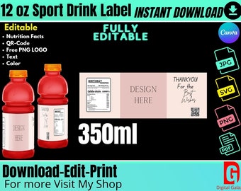 Sport Drink Wrapper Label Template 12oz SVG | sport bottle Template | 350ml sport drink SVG