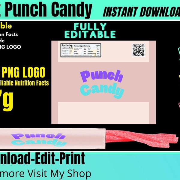 Sour template Straws Candy 2oz 57g Blank Wrapper Template with Nutrition Facts, Sticker Label, PNG, SVG