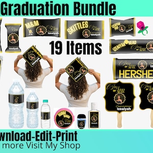 Graduation Decorations Gold or Silver, Personalized graduation template, Graduation Bundle Gold and Black
