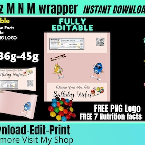 MandM wrapper template, 36g, 45g  M and M wrapper, Chocolate bar wrapper template, MMs label instant download, Blank mms wrapper svg