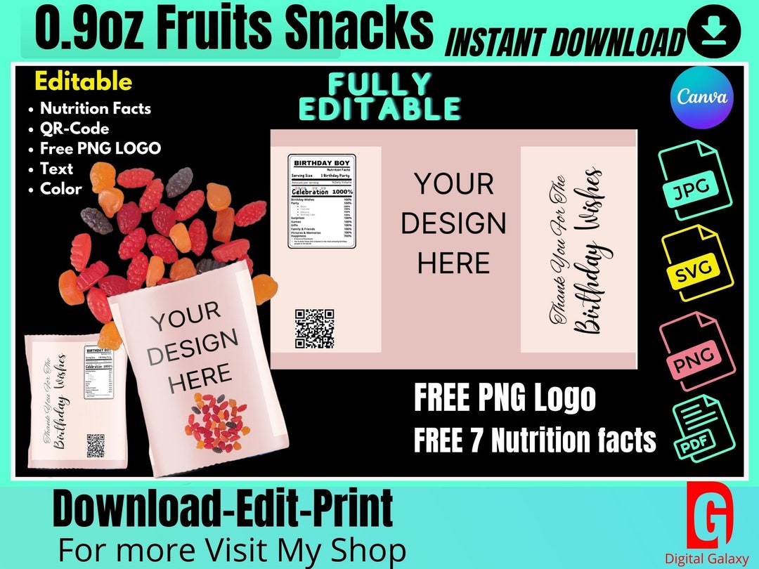 Fruit Snack Template, Digital Download, Digital Template 7 Nutrition ...