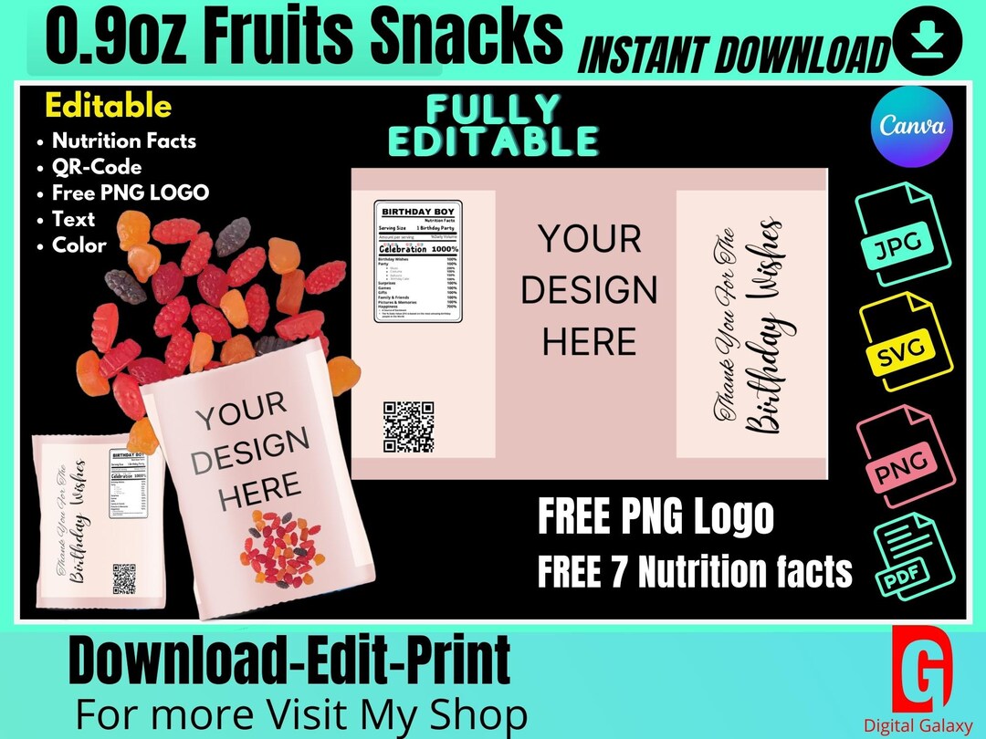 Fruit Snack Template, Digital Download, Digital Template + 7 Nutrition ...