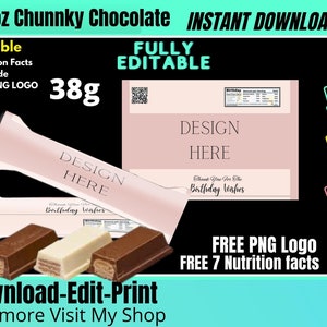 Chunky Chocolate bar wrapper Template 1.34oz , 38g FREE Nutrition Facts and PNG logo