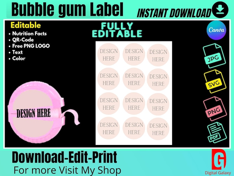 Bubble Gum Label Templates Huba Blank Templates Customized Etsy