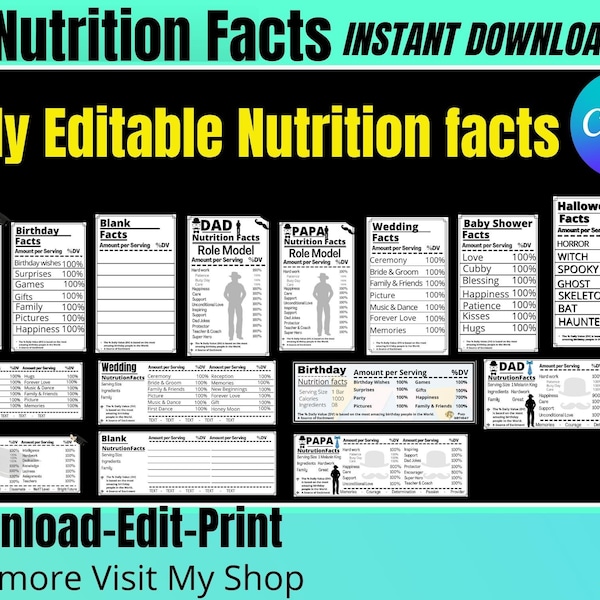 Nutrition facts bundle Svg, Family nutritional facts, Birthday SVG, Dad nutritional fact, Graduate SVG, Class 2022 SVG