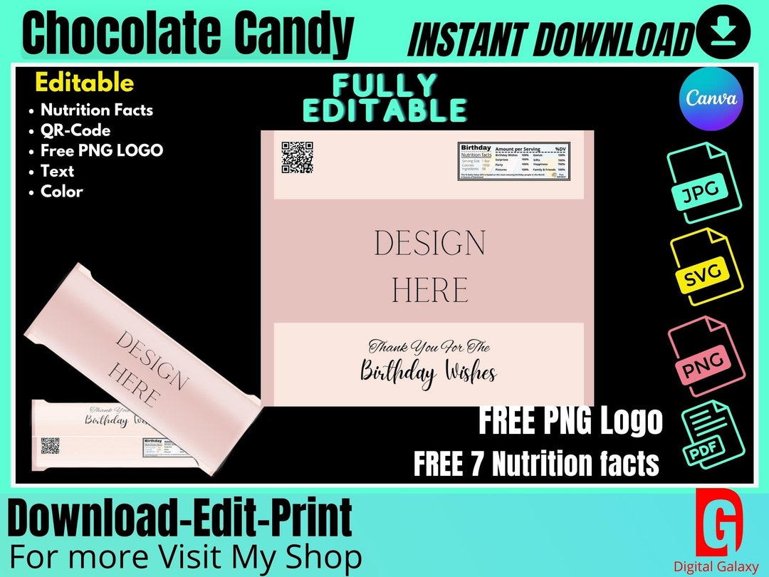 Editable Chocolate Bar Wrapper Template SVG PNG PDF 2.6 Oz Bar - Etsy