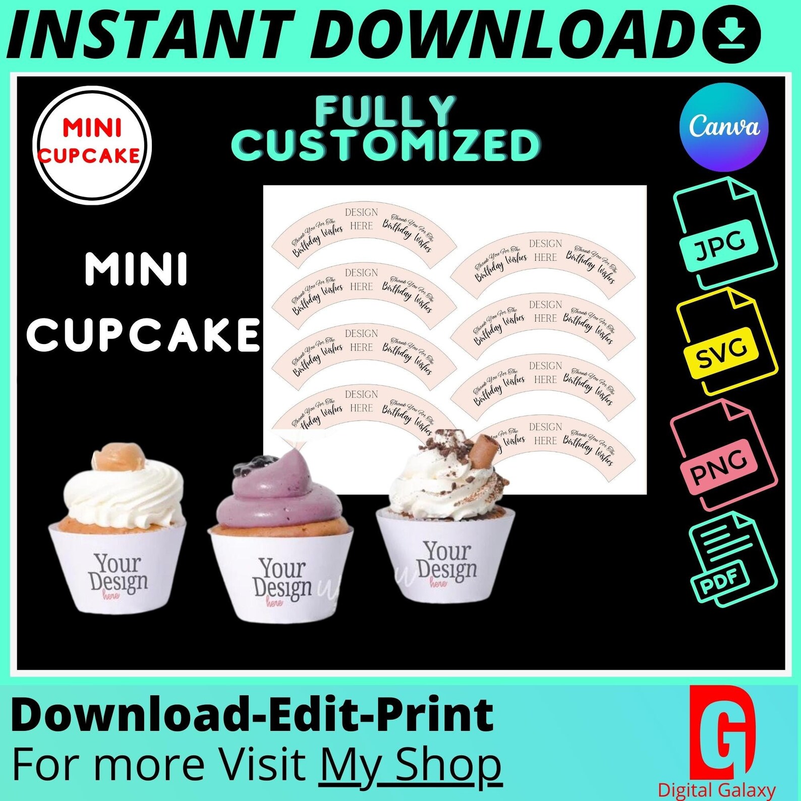 Cupcake Wrapper Template Blank Cupcake Topper Template Cake - Etsy