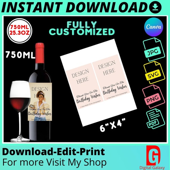 Wine Label Template Wine Bottle Labels 750ml Wine Template - Etsy