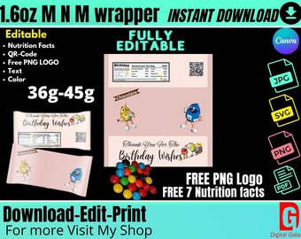 MandM wrapper template,45g, 36g M and M wrapper 45g For Birthday favors, Party Favors, baby shower Favors