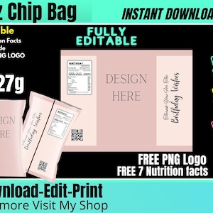 Chip Bag, Chip Bag Template, Blank template, Custom Potato Chip Bag, Potato Chip Bag, Chip Bag
