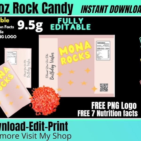 Pop template Rocks Template, Popping Candy Wrapper with FREE Nutrition facts