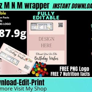 MandM wrapper template, M and M wrapper 3.01 oZ For birthday Favors, party favors and baby shower favors
