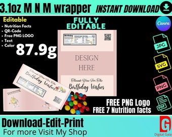 MandM wrapper template, M and M wrapper 3.01 oZ For birthday Favors, party favors and baby shower favors