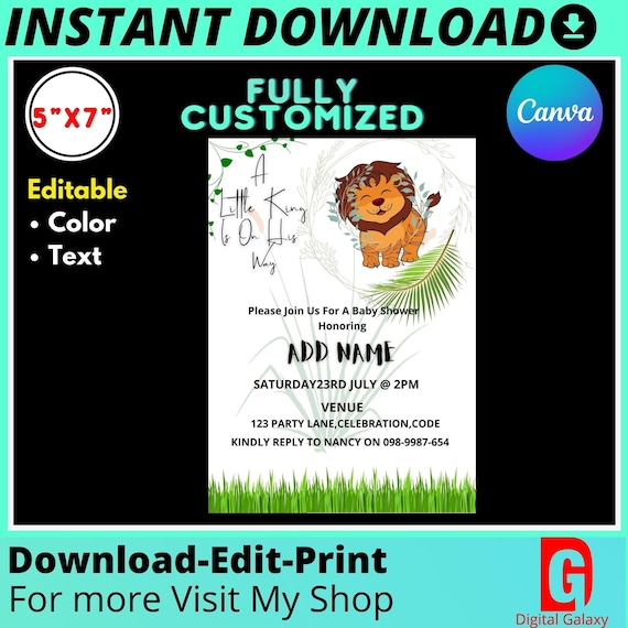 Simba Baby Shower Invitation Editable, Lion King Baby Shower